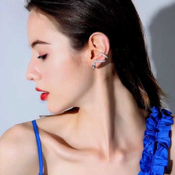 2/$20! Silver Crystal Pave Snake Cuff Earrings - Picture 5 of 9